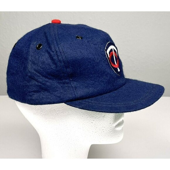 VTG 1950s MLB LARGE Navy Wool Blend Felt Minnesota Twins BASEBALL CAP USA NEW - Picture 2 of 10